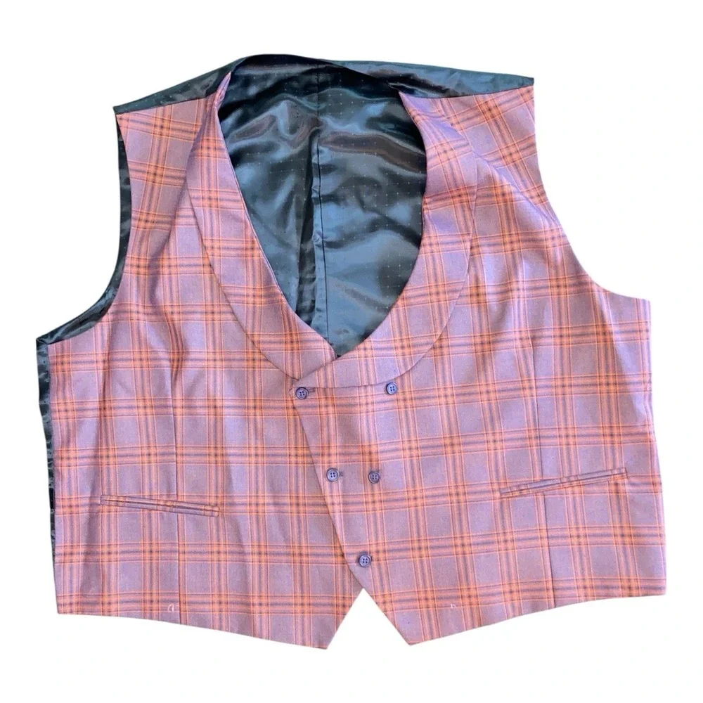 Vitali Men's 3-Piece‎ Suit Modern Fit Denim Lavender Plaid Formal 51W 56 M9857
